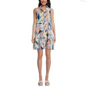 Time and Tru Women's Short Sleeve Shirt Dress, Size 2X (20) Collared  Tiered Geo